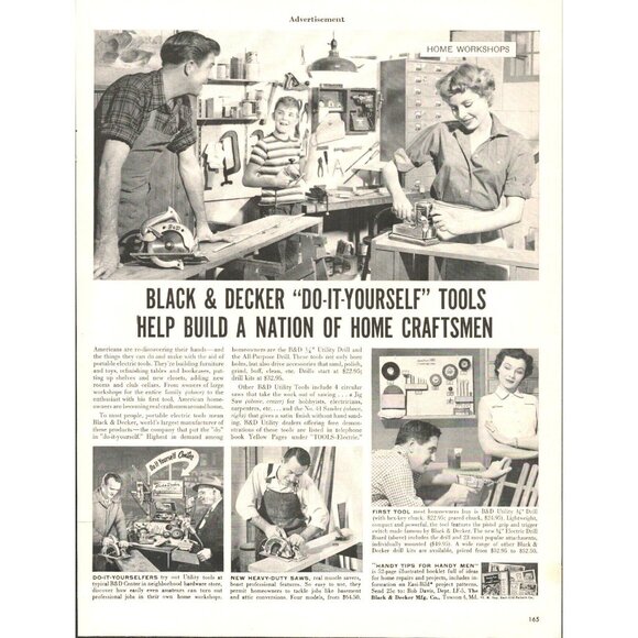 1954 Black & Decker "Do-It-Yourself" Tools Vintage Print Ad (L5) - Picture 1 of 1